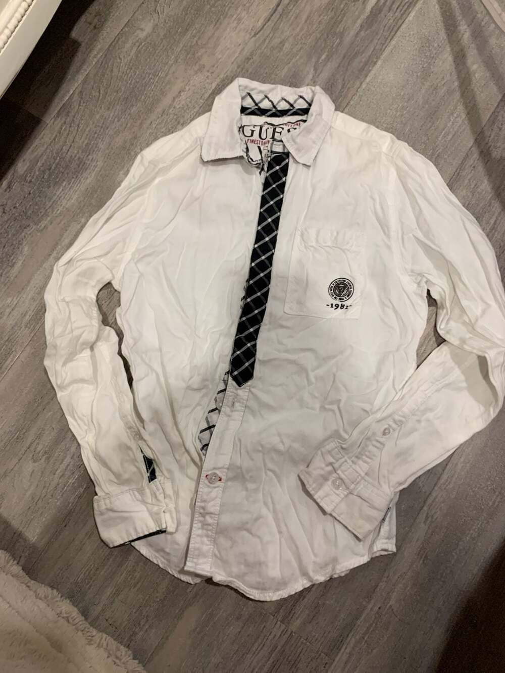 Guess Button Down Shirt Size 12 White Plaid Accent